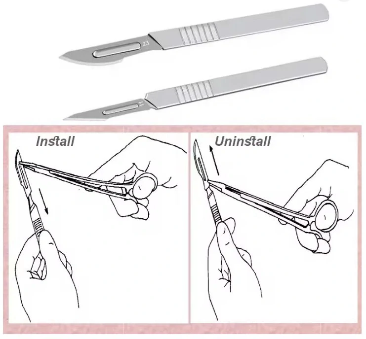Skalpel chirurgický s čepelí z uhlíkové oceli, rukojeť model 4 s vyměnitelnými čepelemi + 10x náhradní čepelky číslo 23