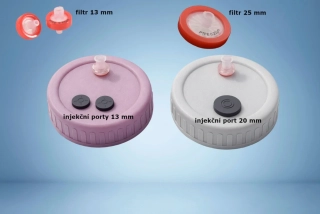 Víčko pro sklenice Mason Jars (70mm) plastové, kvalitní silikonové vyměnitelné těsnění,  kvalitní vyměnitelný mikrofiltr, vyměnitelné inj. porty + náhradní.